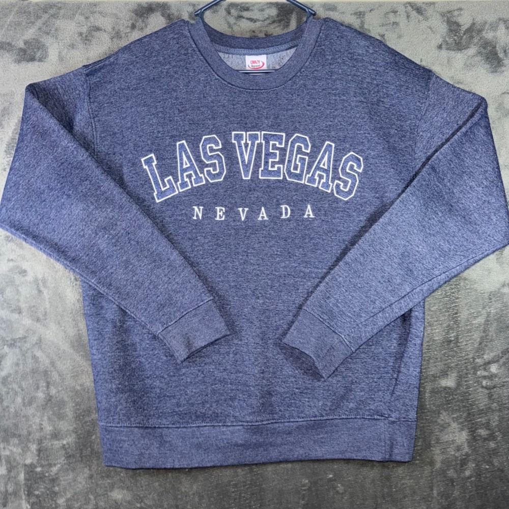 Mens Large Crazy Apparel Sweatshirt Blue Excellent Las Vegas Nevada Graphic